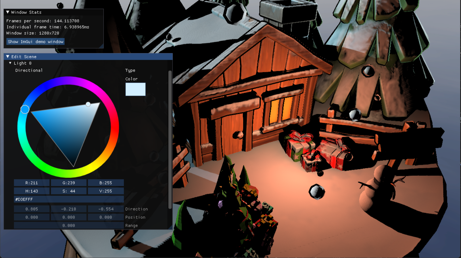 Example of the UI being used to alter lighting in the scene