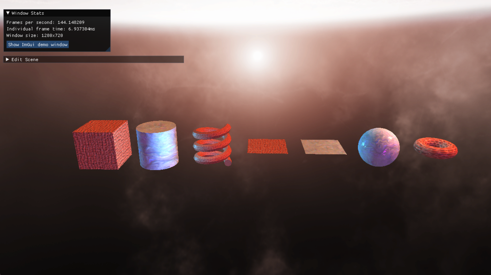 Render of 3D models with normal maps that affect lighting and a skybox