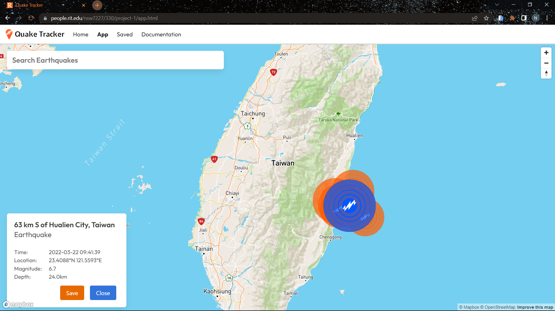 A zoomed in map on taiwan
